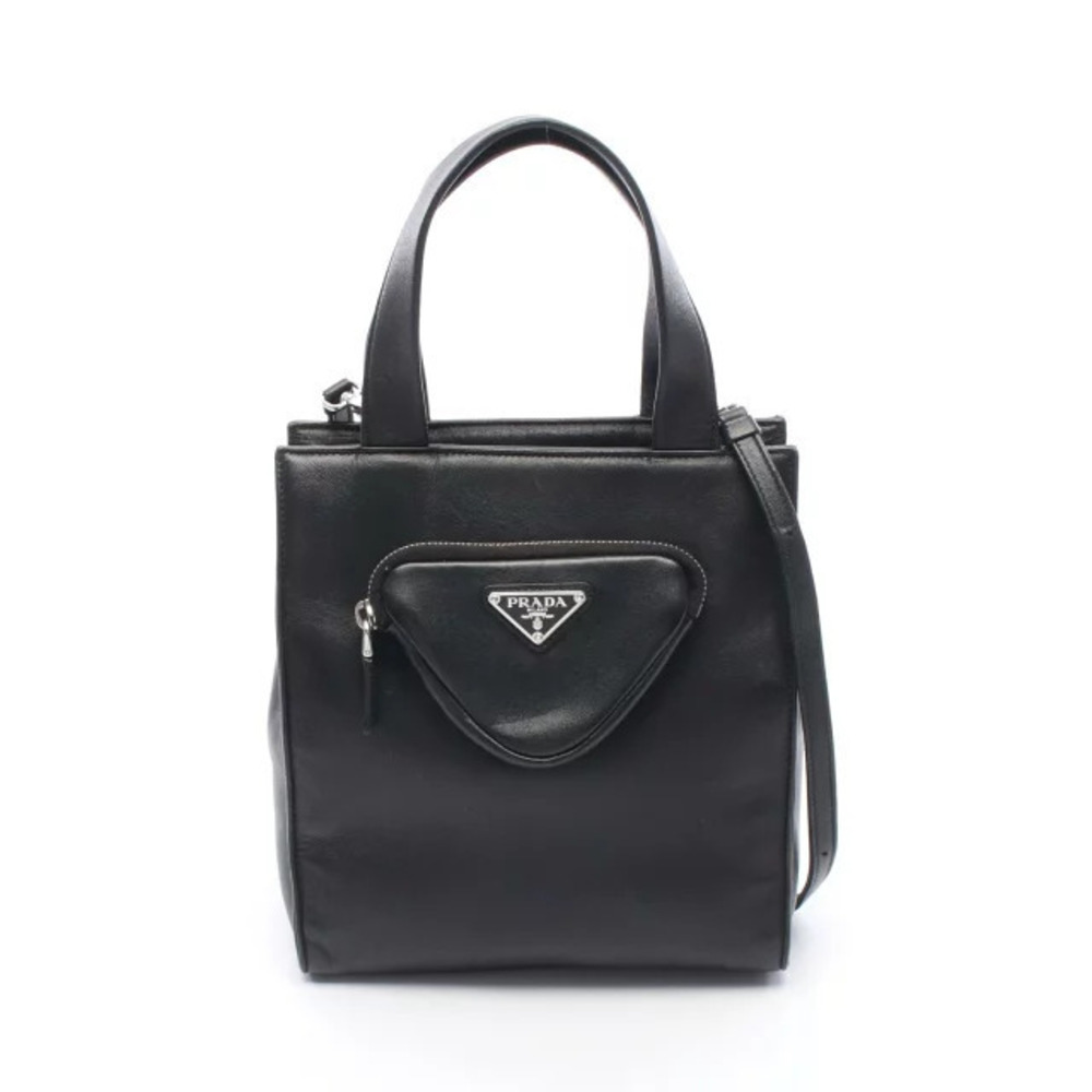Prada black nappa leather pocket tote triangular front zip pocket